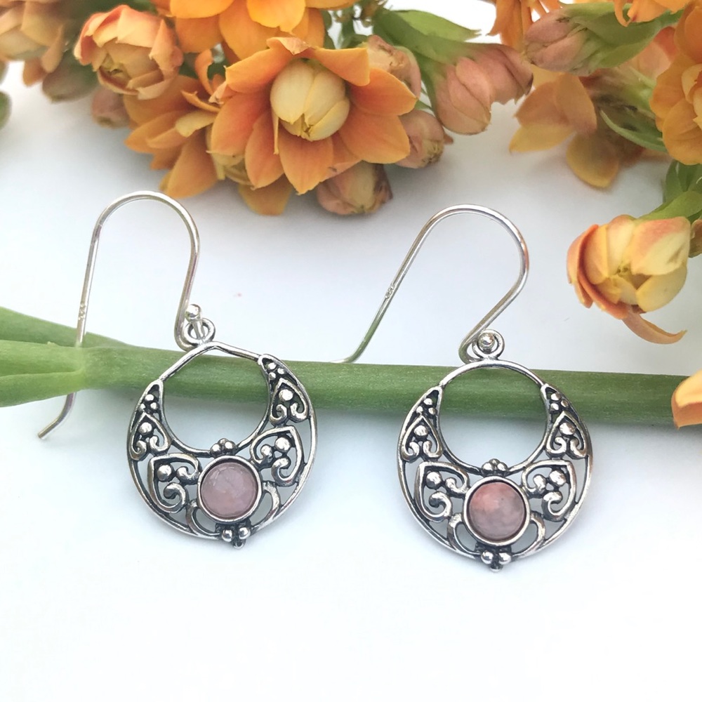 Sale: Genuine Rhodonite Sterling Silver Earrings